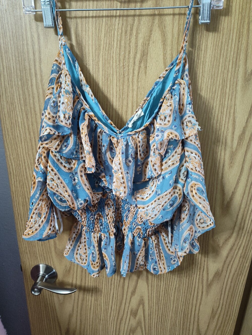 Blue Paisley Ruffle Camisole Top